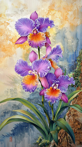 春兰盛放工笔画卷