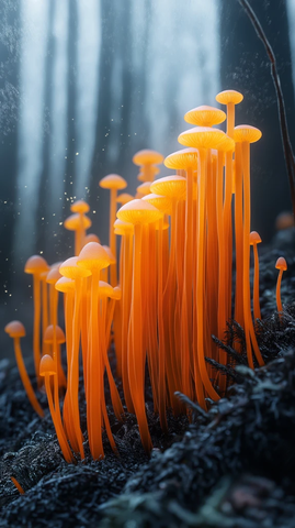 橙色虫草菌丝森林生长