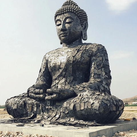 户外巨型金属拼接佛像雕塑