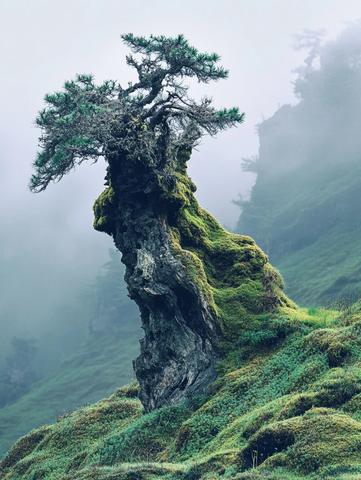 苔藓枯树原始森林