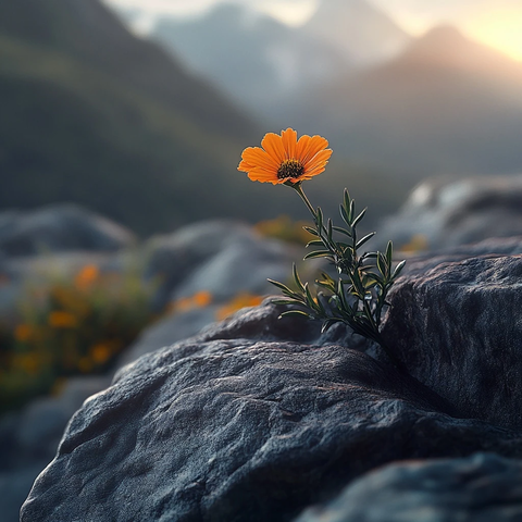 山岩上的万寿菊花