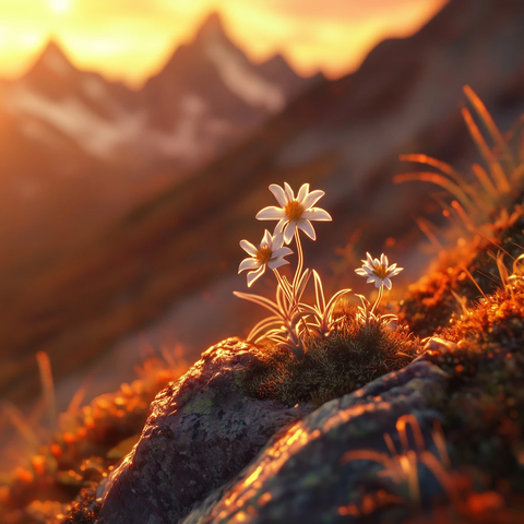 高山雪绒花黄昏剪影