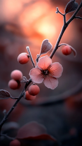 霜覆枯萎浆果藤蔓