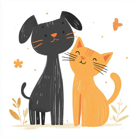 狗狗猫咪紧贴站立微笑