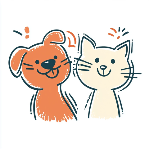 狗猫友好线艺插图