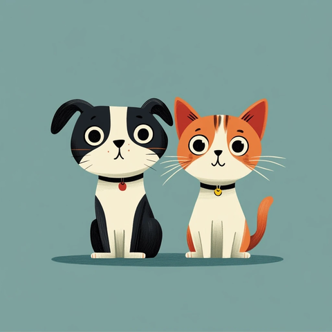 狗狗猫咪扁平设计插画