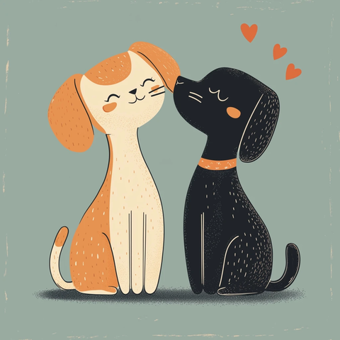 猫狗友谊矢量插画