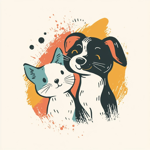 狗猫友好线条艺术