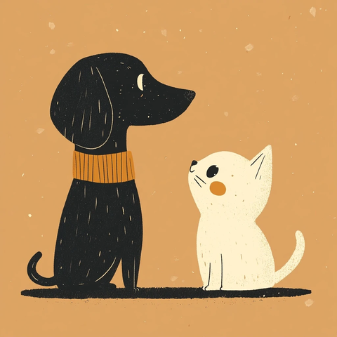 长体腊肠犬与短腿猫咪