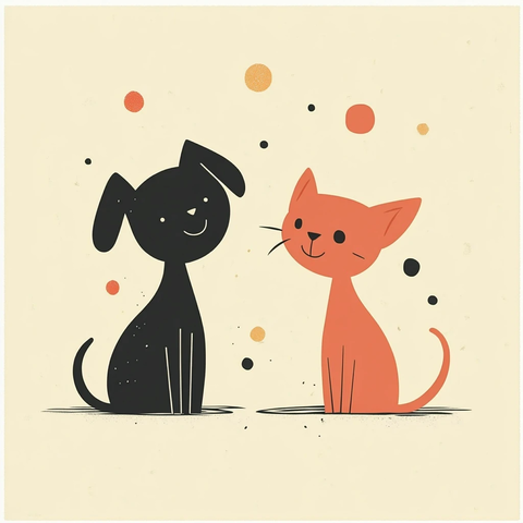 狗狗猫咪图案矢量插画