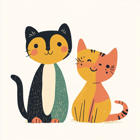 狗狗猫咪蛇卡通插画