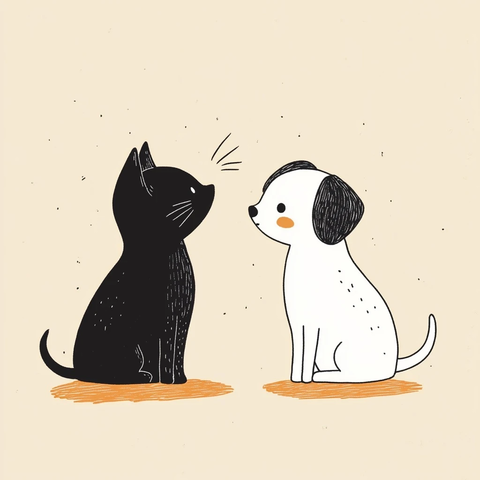 猫咪与狗狗手绘图