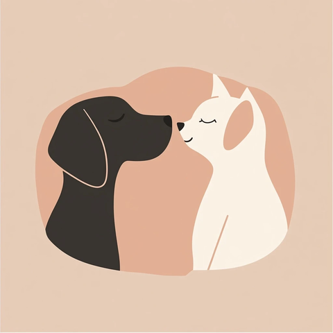 猫狗互动温暖连接矢量设计