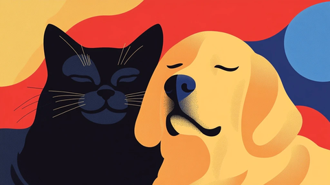 黑猫与金毛犬动态插画