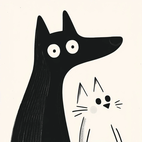 猫狗相伴简约插画