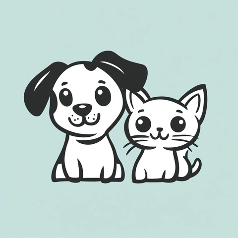 宠物店狗猫细线插画