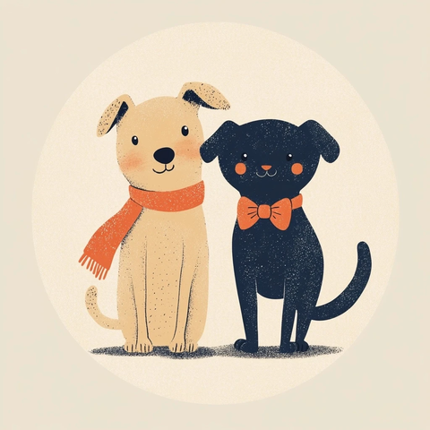 猫狗友爱装扮静态插画