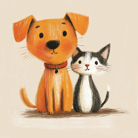 猫咪狗狗友谊儿童画