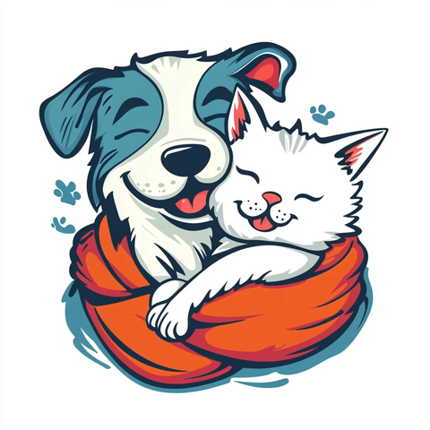 宠物狗猫亲密拥抱标志