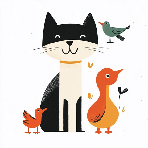 狗猫鸭蛙鸟插画