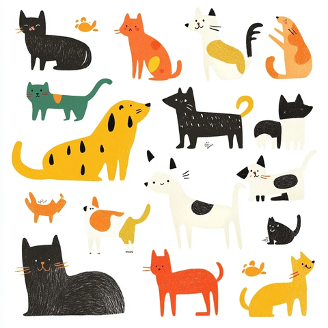 狗狗猫咪插画集合