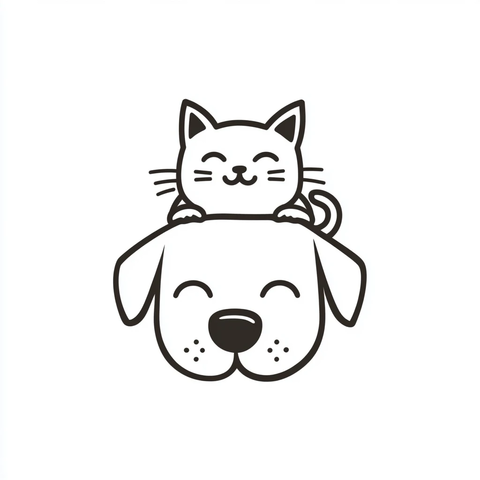 猫狗同乐图简约线条设计