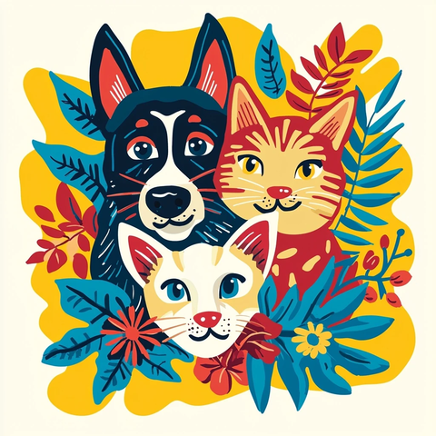 猫狗驴欢聚玩乐图