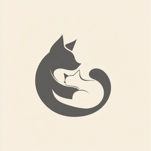 猫狗蜷缩相伴温馨符号