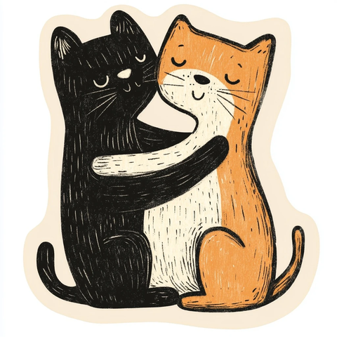 猫狗拥抱贴纸