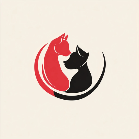 猫狗拥抱圆形和谐图案