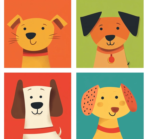 四只卡通狗插画