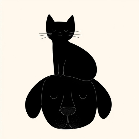 黑猫在狗背上简约插画