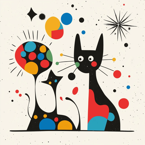 猫狗和谐共处抽象画