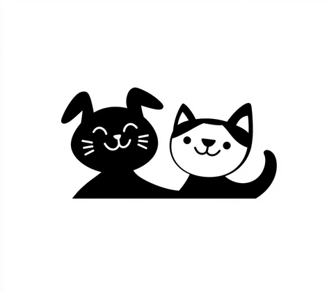 黑白简笔猫狗剪影图