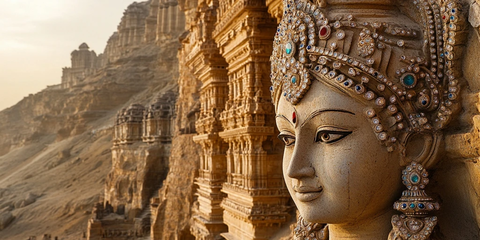 崖壁上精美的雕塑像