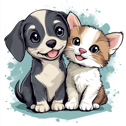 小狗小猫友好相处漫画插图