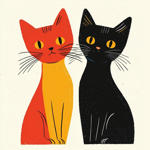 猫咪插画简约色彩块