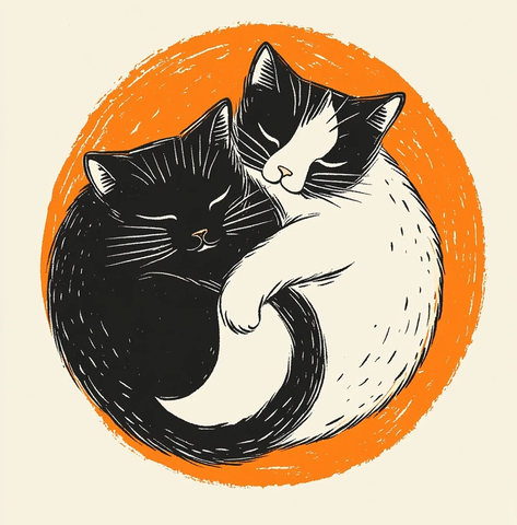 猫与阴阳符号简约画