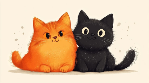 猫狗依偎卡通插画