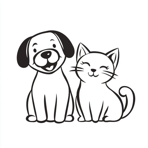 白色小狗小猫简笔画