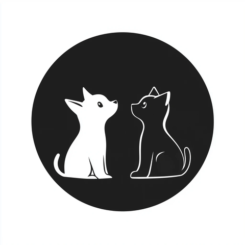 狗猫剪影圆形和谐图案