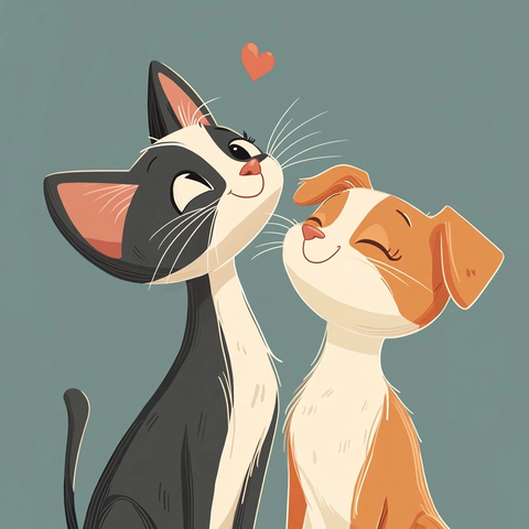 猫狗同时看向右侧