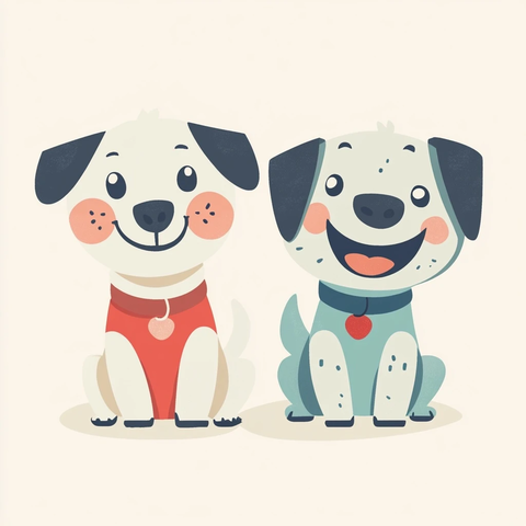 两只卡通狗并排坐插画
