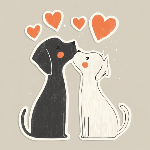 狗狗猫咪浪漫接吻爱心飘浮