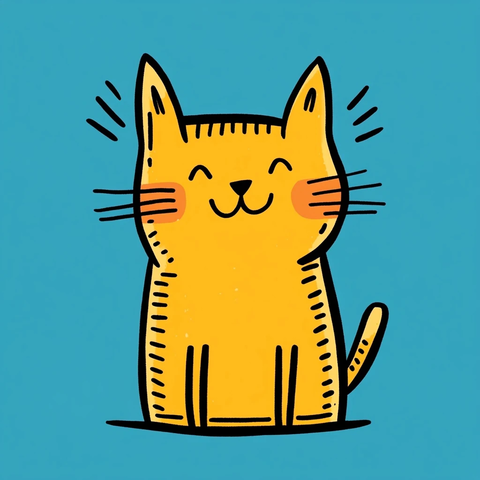 蓝底猫咪涂鸦插画