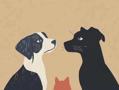 两只狗和一只猫的简约插画