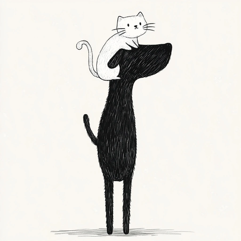 黑狗白猫后腿站立