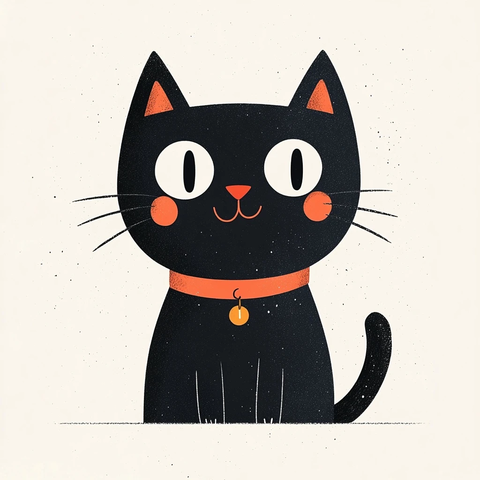 黑猫插画表达今日心情