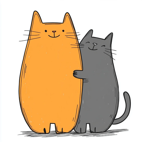 胖橘猫与灰猫线稿
