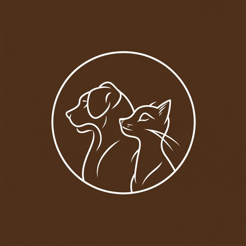 猫狗圆形标志相互依偎